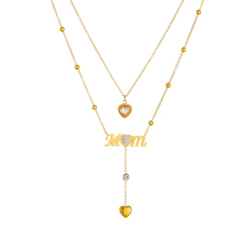 SDFXCDR necklace herren halskette Buchstabe MOM Herz Zirkon Doppelschicht Halskette Frauen Trend Schlüsselbein Kette Schmuck Muttertagsgeschenk von SDFXCDR