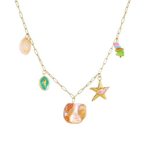 SDFXCDR necklace herren halskette Farbige Muschel Stück Seestern Stein Muschel Anhänger Halskette Dame New Ocean Stil Halskette Schmuck von SDFXCDR