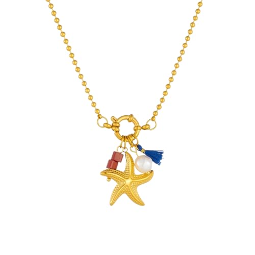 SDFXCDR necklace herren halskette Goldene Seestern Perle Quaste Halskette für Frauen Sommer Strand Halskette Urlaub Schmuck von SDFXCDR