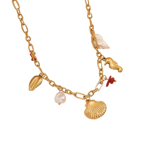 SDFXCDR necklace herren halskette Ocean Style Seestern Muschel Anhänger Halskette für Frauen Neue Wasserdichte Halskette Kette Schmuck Party Geschenk von SDFXCDR