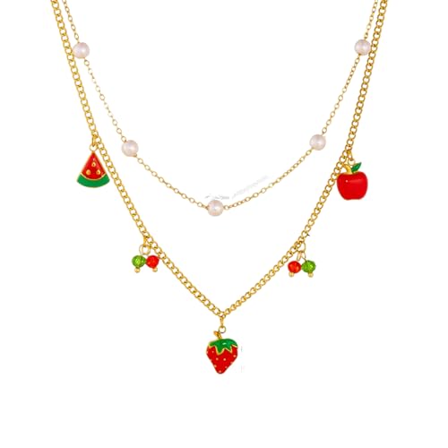 SDFXCDR necklace herren halskette Wassermelone Erdbeere Apfel Perle Doppelschicht Halskette Dame Neue Halskette Schmuck Glamouröses Geschenk von SDFXCDR