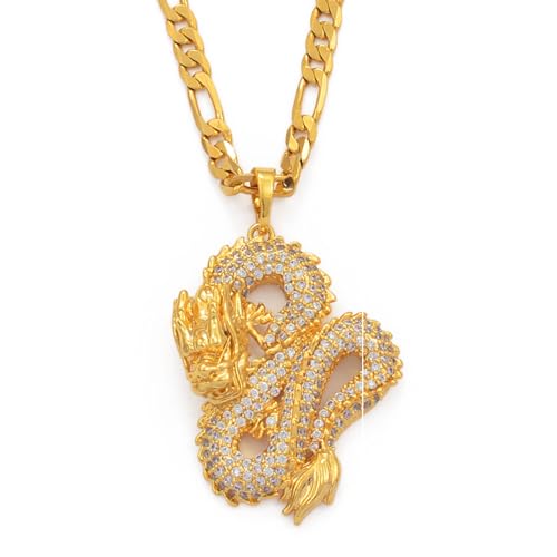SDFXCDR personalisierte Halskette, Drachen Modell Anhänger Halsketten Frauen Männer Gold Farbe Schmuck Zirkonia Maskottchen Ornamente Glück Symbol Geschenk von SDFXCDR