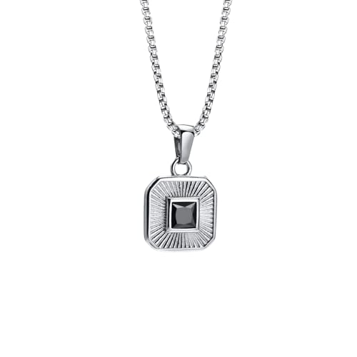 SDFXCDR personalisierte Halskette, Herren Halskette, schwarz geometrisch quadratisch CZ Stein Prägung Strahlung Sunburst Square Anhänger, Herren Schmuck Geschenk von SDFXCDR