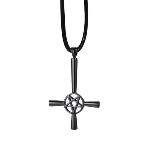 SDFXCDR personalisierte Halskette, UMGEKEHRTES KREUZ PENTAGRAMM 5 SPITZE ANHÄNGER HALSKETTE SATANIC MÄNNER SCHMUCK Geschenk von SDFXCDR