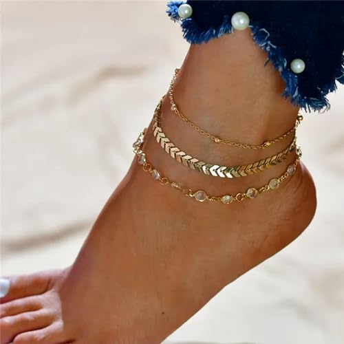 SDGBCXD, Böhmen Handschellen Fußkettchen Multilayer Silber Farbe Fuß Kette Mode Knöchel Armband for Frauen Strand Schmuck,Fußkettchen(50160) von SDGBCXD
