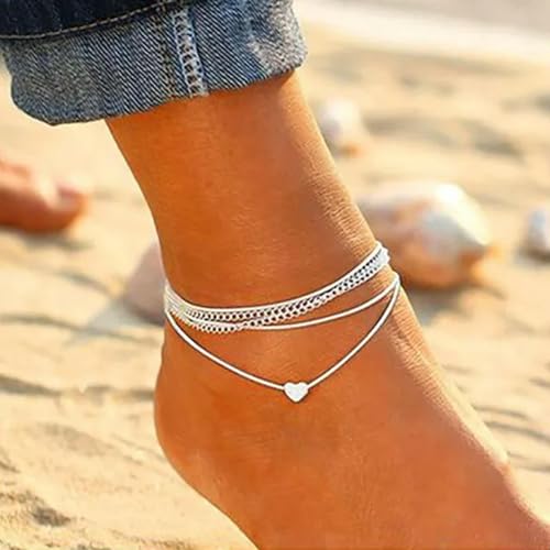 SDGBCXD, Böhmen Handschellen Fußkettchen Multilayer Silber Farbe Fuß Kette Mode Knöchel Armband for Frauen Strand Schmuck,Fußkettchen(50191) von SDGBCXD