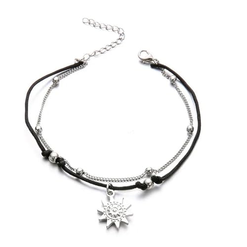 SDGBCXD, Boho Multi Layer Perlen Fußkettchen for Frauen Mode Sonne Pendent Fußkettchen handgemachte Kette Fuß Party Schmuck Bein Armband,Fußkettchen(S051) von SDGBCXD