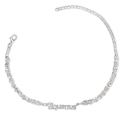 SDGBCXD, Edelstahl Konstellation Fußkettchen for Frauen Mode Englisch Strass Buchstaben Zirkon Fußkettchen Strand Schmuck,Fußkettchen(Silver,Cancer anklet) von SDGBCXD