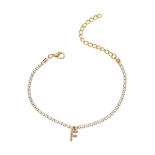 SDGBCXD, Kristall Zirkon Brief Fußkettchen Frauen Alphabet Fuß Kette Strand Armbänder Boho Schmuck Geschenk,Fußkettchen(F) von SDGBCXD