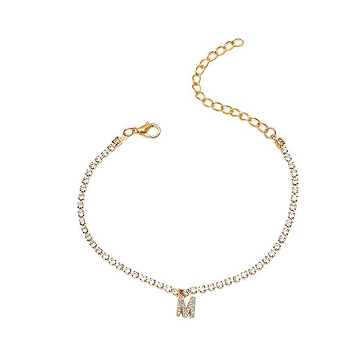 SDGBCXD, Kristall Zirkon Brief Fußkettchen Frauen Alphabet Fuß Kette Strand Armbänder Boho Schmuck Geschenk,Fußkettchen(M) von SDGBCXD