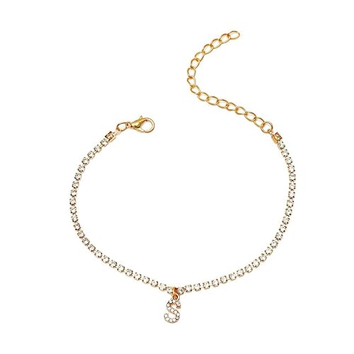 SDGBCXD, Kristall Zirkon Brief Fußkettchen Frauen Alphabet Fuß Kette Strand Armbänder Boho Schmuck Geschenk,Fußkettchen(S) von SDGBCXD