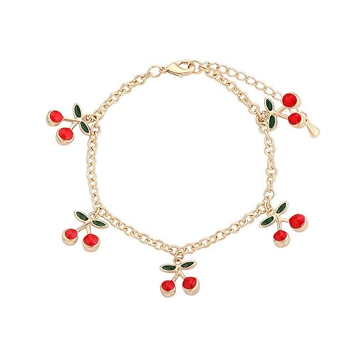 SDGBCXD, Mode Charme Rote Kirsche Gold Kette Armbänder for Frauen Gold Farbe Einstellbar Armband Fußkettchen Schmuck Party Geschenke,Fußkettchen von SDGBCXD