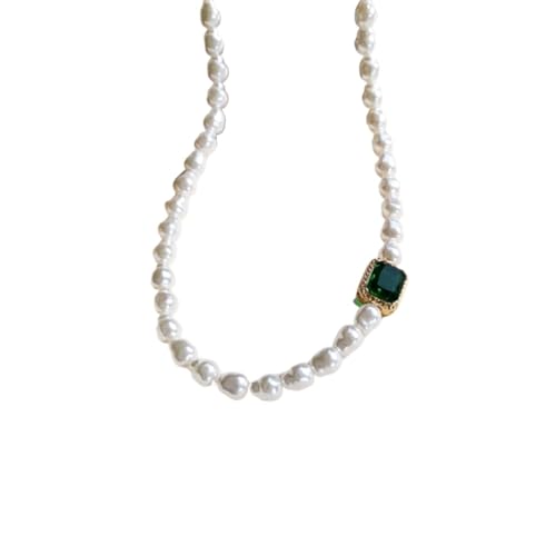 SDGBCXD, Mode Retro Geometrie Quadrat Grün Glas Barock Imitation Perle Kurzen Schlüsselbein Halskette for Frauen Braut Schmuck,Halsketten(Necklace) von SDGBCXD