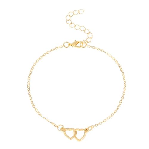 SDGBCXD, Mode Silber Farbe Doppel Herz Fußkettchen for Frauen Bling Aushöhlen Liebe Fuß Knöchel Bein Armband Kette Schmuck,Fußkettchen(S054) von SDGBCXD
