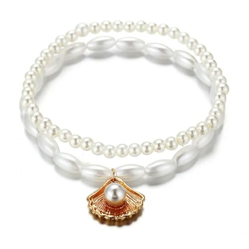 SDGBCXD, Mode Simulierte Perle Kette Hochzeit Fußkettchen Armband for Frauen Gold Farbe Shell Anhänger Fußkettchen Schmuck Geschenk,Fußkettchen(50181) von SDGBCXD
