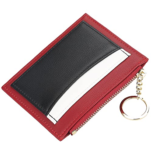 SDGBCXD Brieftasche, Geldbörse, minimalistische zweifach gefaltete Geldbörsen aus schmalem, blockierendem Echtleder mit Münzfach Reißverschluss(Red) von SDGBCXD