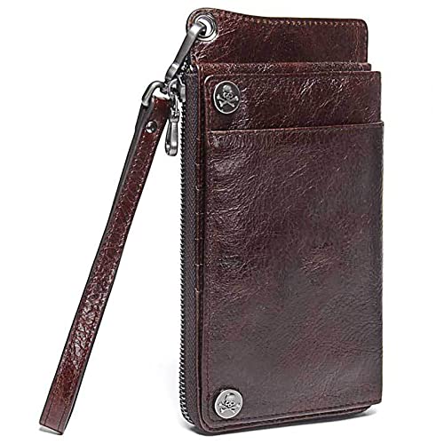 SDGBCXD Brieftasche, Geldbörsen Herren Blocking, mit Geldscheinfach, 11 Kartenhalter, Reißverschlusstasche, Clutch Handschlaufe(Bruin) von SDGBCXD