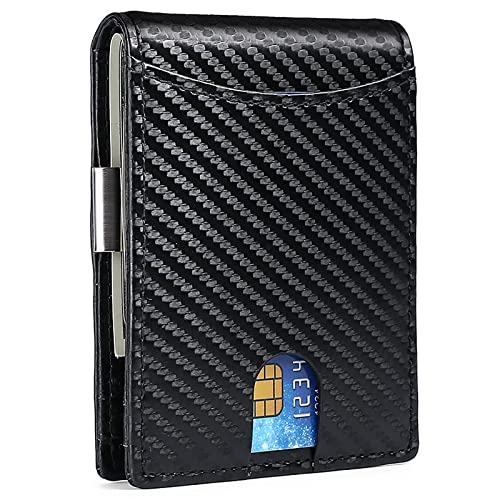 SDGBCXD Brieftasche, Herren-Geldbörse mit blockierender, zweifach gefalteter, schmaler Herren-Leder-Geldbörse Dollar-Clip, multifunktionale Geldbörse 9 Kartenfächern(Carbon Black) von SDGBCXD