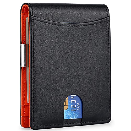 SDGBCXD Brieftasche, Herren-Geldbörse mit blockierender, zweifach gefalteter, schmaler Herren-Leder-Geldbörse Dollar-Clip, multifunktionale Geldbörse 9 Kartenfächern(Oranje) von SDGBCXD