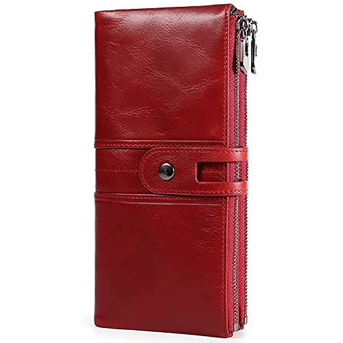 SDGBCXD Brieftasche, Soft Touch mit Münzfach Geldfach Reißverschluss Minimalistische Echtleder Geldbörse(Red) von SDGBCXD