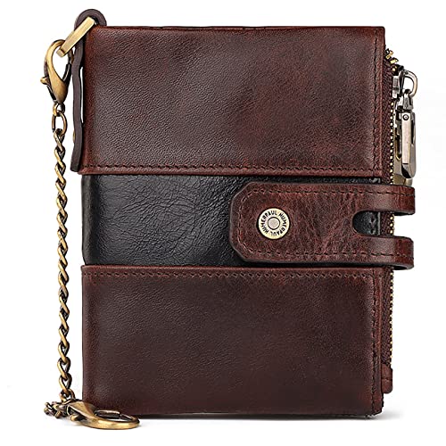 SDGBCXD Brieftasche, for Herren Kreditkartenetui Echtleder Geldbörse for mit Kette Bifold Slim Wallets for(Bruin) von SDGBCXD