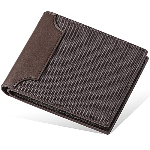 SDGBCXD Brieftasche, mit Blockierung, Canvas-Herren-Geldbörse, 6 Kartenfächern, 1 Münzfach, 2 Bargeldfächern, zweifach gefaltete PU-Geldbörse(Bruin) von SDGBCXD