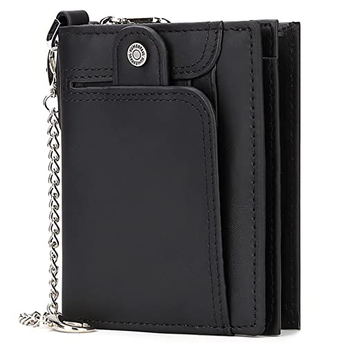 SDGBCXD Brieftasche, mit Schlüsselgürtelkette Kreditkartenhalter Echtleder Geldbörsen Schlanke Geldbörse(Black) von SDGBCXD