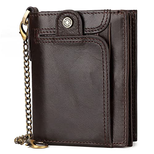 SDGBCXD Brieftasche, mit Schlüsselgürtelkette Kreditkartenhalter Echtleder Geldbörsen Schlanke Geldbörse(Bruin) von SDGBCXD