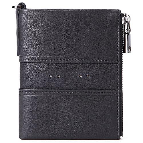 SDGBCXD Brieftasche, mit kleinem Geldfach Blocking Echtleder Reißverschluss Münzfach(Black) von SDGBCXD