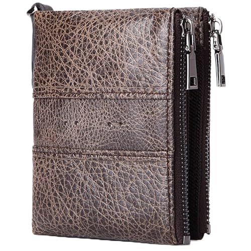 SDGBCXD Brieftasche, mit kleinem Geldfach Blocking Echtleder Reißverschluss Münzfach(Bruin) von SDGBCXD