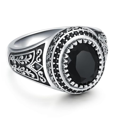 SDGBCXD Edelsteinring， Ovaler Schwarzer Onyx Edelstein Herren Ring, Handgemachter Schwarzer Onyx Stein Silber Ring von SDGBCXD