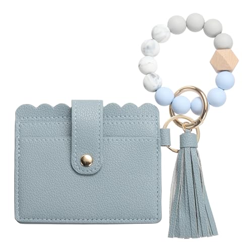 SDGBCXD Perlen Portemonnaie., Schlanke Geldbörse aus PU-Leder for Damen, kompaktes und leichtes Design for den täglichen Gebrauch, Rot(Beige Light Blue) von SDGBCXD