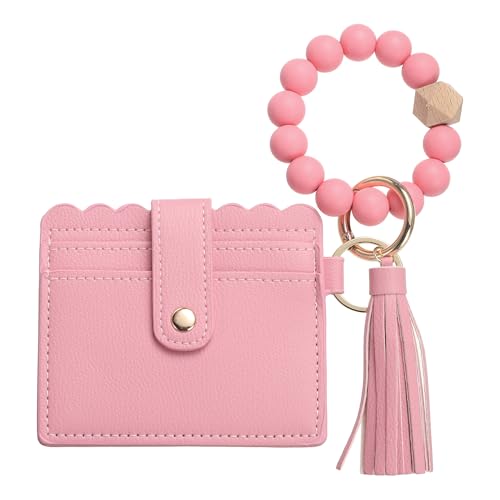 SDGBCXD Perlen Portemonnaie., Schlanke Geldbörse aus PU-Leder for Damen, kompaktes und leichtes Design for den täglichen Gebrauch, Rot(Light Pink) von SDGBCXD