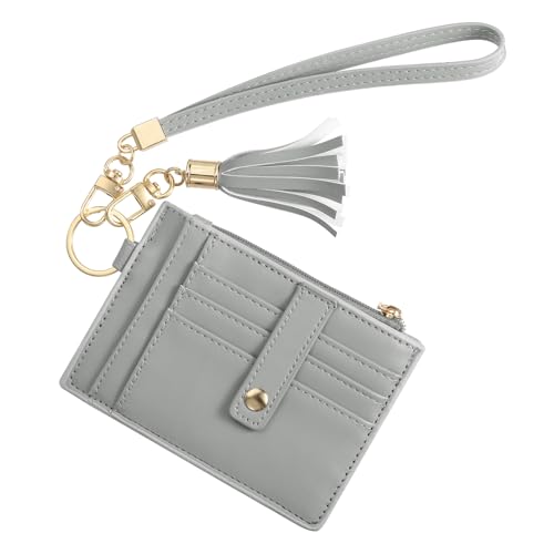 SDGBCXD Perlen Portemonnaie., mit Armband, minimalistischer Kartenhalter aus PU-Leder – 8 Kartenfächer & 1 Ausweisfenster & 1 Reißverschlussfach, Grau(Grey) von SDGBCXD