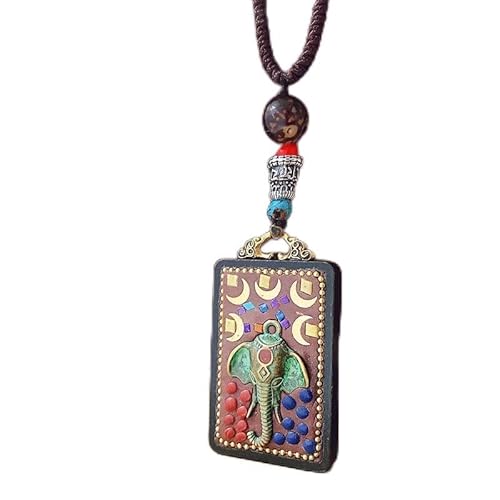 SDGBCXD Thangka Anhänger ， Nepal Thangka Anhänger Männliche Grüne Mutter Manjusri Ebenholz Buddha Retro Halskette Wolle Kette Anhänger Weibliche Amulett Patron Glück(Nepal 0001 Elephant) von SDGBCXD