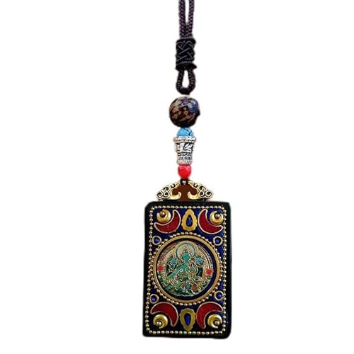 SDGBCXD Thangka Anhänger ， Nepal Thangka Anhänger Männliche Grüne Mutter Manjusri Ebenholz Buddha Retro Halskette Wolle Kette Anhänger Weibliche Amulett Patron Glück(Nepal Green Tara) von SDGBCXD