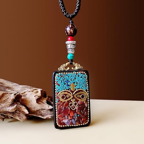 SDGBCXD Thangka Anhänger ， Nepal Thangka Anhänger Männliche Grüne Mutter Manjusri Ebenholz Buddha Retro Halskette Wolle Kette Anhänger Weibliche Amulett Patron Glück(Nepal Hawkeye Keeps) von SDGBCXD