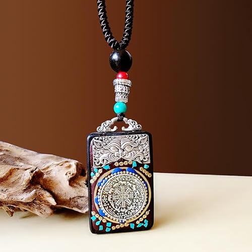 SDGBCXD Thangka Anhänger ， Nepal Thangka Anhänger Männliche Grüne Mutter Manjusri Ebenholz Buddha Retro Halskette Wolle Kette Anhänger Weibliche Amulett Patron Glück(Nepalese Blue Beast) von SDGBCXD