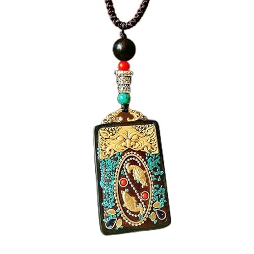 SDGBCXD Thangka Anhänger ， Nepal Thangka Anhänger Männliche Grüne Mutter Manjusri Ebenholz Buddha Retro Halskette Wolle Kette Anhänger Weibliche Amulett Patron Glück(Nepali Pisces Ebony) von SDGBCXD
