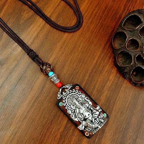 SDGBCXD Thangka Anhänger ， Nepal Thangka Anhänger Männliche Grüne Mutter Manjusri Ebenholz Buddha Retro Halskette Wolle Kette Anhänger Weibliche Amulett Patron Glück(Silvery Ultimate Ste) von SDGBCXD