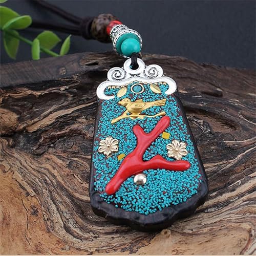 SDGBCXD Thangka Anhänger ， Vintage Nepal Langer buddhistischer Pingan Ebenholz Thangka Anhänger & Halskette Ethno Bohemian Boho Buddha Glücksschmuck for Frauen Männer(Style3) von SDGBCXD