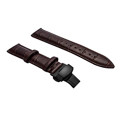 SDGBCXD Uhrenarmband, 12–24 mm Herren-Armband aus echtem Leder mit glänzender Oberfläche, Schnellverschluss, Schmetterlingsschnalle, handgenäht(Black Buckle Brown Watchband) von SDGBCXD