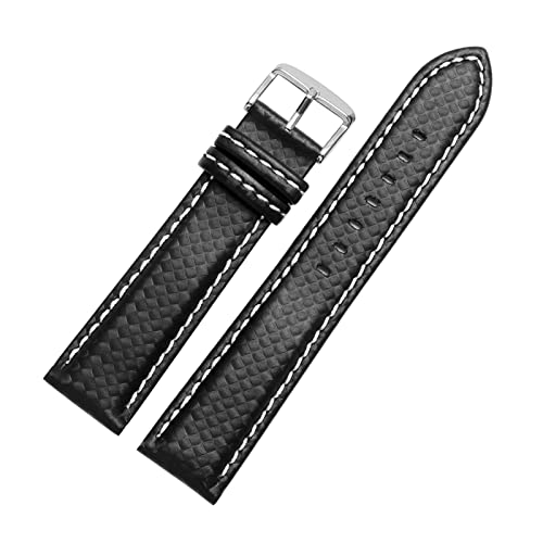 SDGBCXD Uhrenarmband, Leat Herren-Uhrenarmband, Karbonfaser, 18–24 mm, mit roter Naht + Lederfutterverschluss(White Pin Clasp) von SDGBCXD