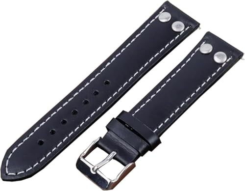 SDGBCXD Uhrenarmband, Retro-Nieten-Lederarmband 18 mm – 24 mm Herrenuhr-Armband Ersatz-Schnellverschluss-Uhrenarmband(Black,22mm) von SDGBCXD