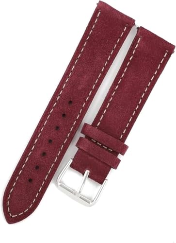 SDGBCXD Uhrenarmband, Wildleder-Armband 16 mm 17 mm 18 mm 19 mm 20 mm 22 mm Handgefertigtes Näh-Schnellverschluss-Uhrenarmband(Wine Red,24mm) von SDGBCXD