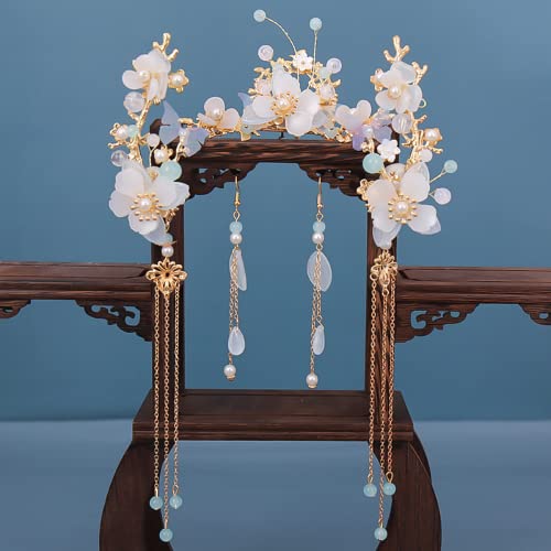 Vintage Haarstab,Haarstab,Chinesisches Hanfu Haarschmuck Set Lange Fransen Vintage Haarnadeln Blume Handgemachte Haarstäbe for Frauen Traditioneller Retro Schmuck von SDGBCXD
