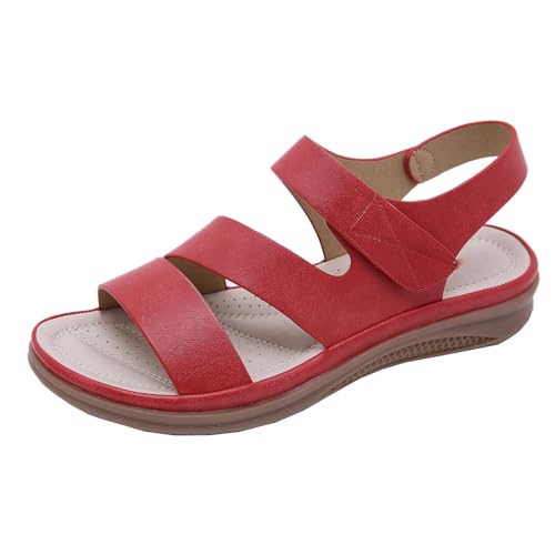 SDGHH-8MMDM Damen-Sandalen Sommer Dicke Sohle Wildleder Orthopädisch Lässig Bequem Rutschfest Offene Zehen Keilsandalen Outdoor-Wanderschuhe Strandsandalen,Rot,35 von SDGHH-8MMDM