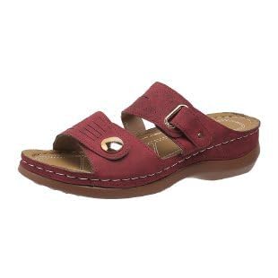 SDGHH-8MMDM Damen-Sandalen Sommer Offener Zehenbereich Retro-Keilabsatz Runde Zehenschnalle Breite Lässige Dicke Sohle Verschleißfeste Einfarbige Strandhausschuhe,Rot,36 von SDGHH-8MMDM