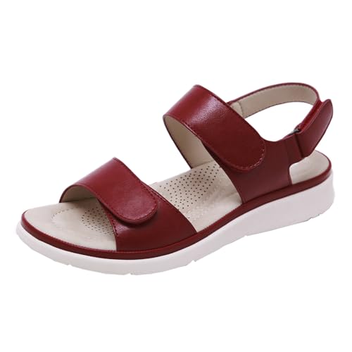 SDGHH-8MMDM Damensandalen Sommerkeil Offener Zehenbereich Atmungsaktiv Orthopädisch Zerreißbar Verstellbar Leicht Strandsandalen Weiche Einlegesohle,Rot,35 von SDGHH-8MMDM