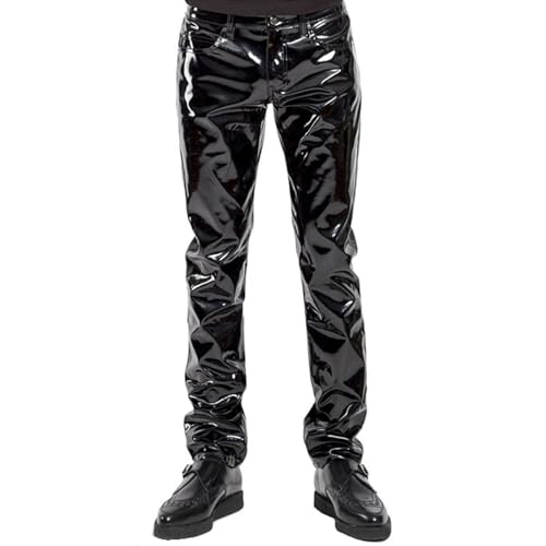 SDGHH-8MMDM Herren Glänzend Lackhose Wetlook Hose Lack Leder Motorradhose Pants Slim Fit Nachtclub Party Kostüm,Schwarz,M von SDGHH-8MMDM